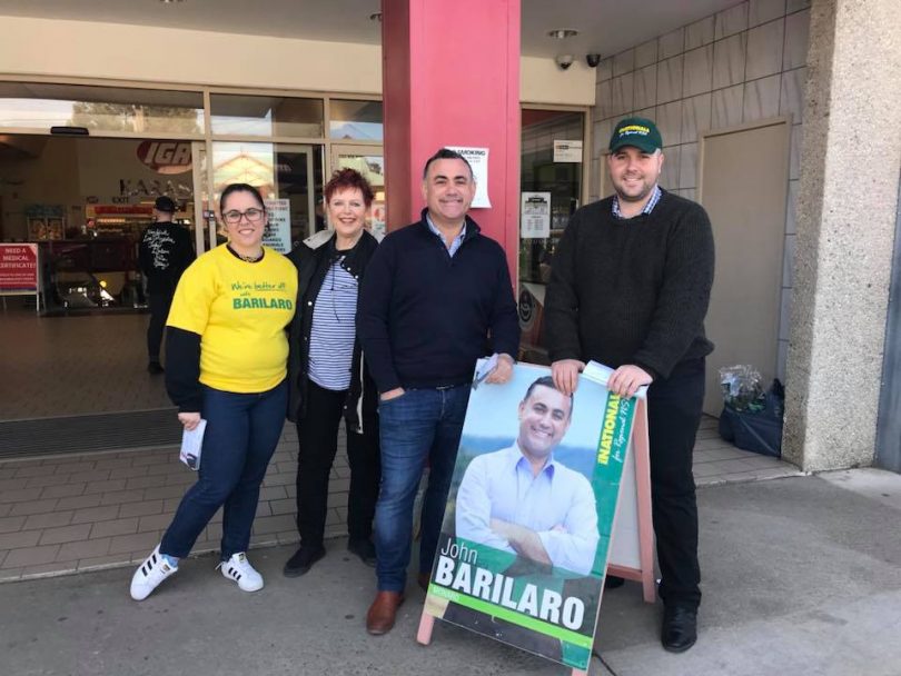 Member for Monaro, John Barilaro campaignin with supporters in Jerrabombera in August. Photo: John Barilaro Facebook.