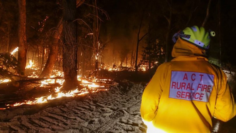 Firefighters battled the blaze at Pierce's Creek which was started by a burnt out car. Photo: Supplied by ESA 