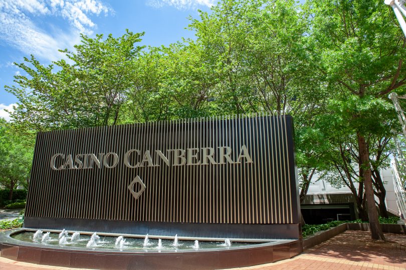 Casino Canberra sign and fountain