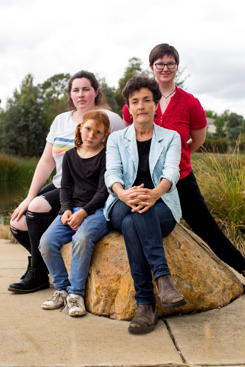 Students Georgia, Sophia and Clara with SEE-Change Executive Officer, Edwina Robinson. Photo: Tulitha King.