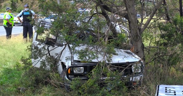 Man taken to hospital with serious injuries after ute crashes into tree