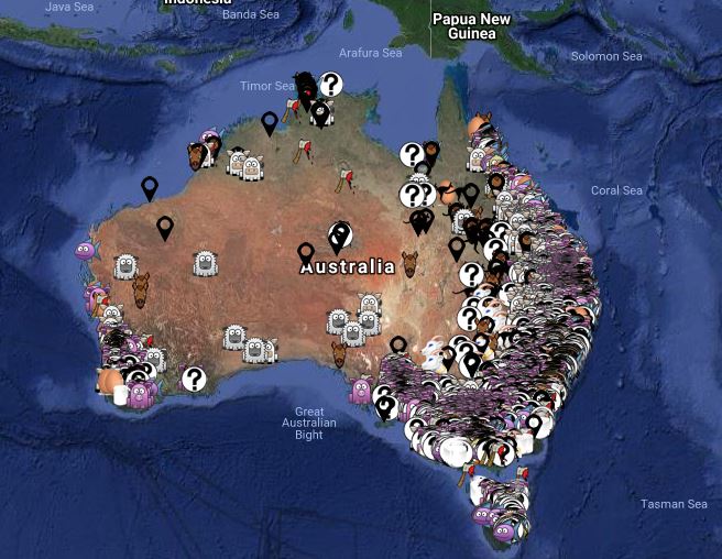 A national overview of the Aussie Farms Map.