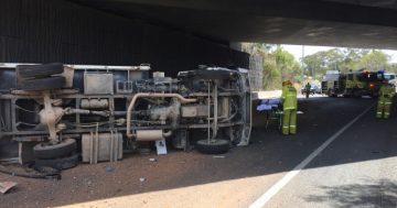 Truck rollover blocks Glenloch Interchange