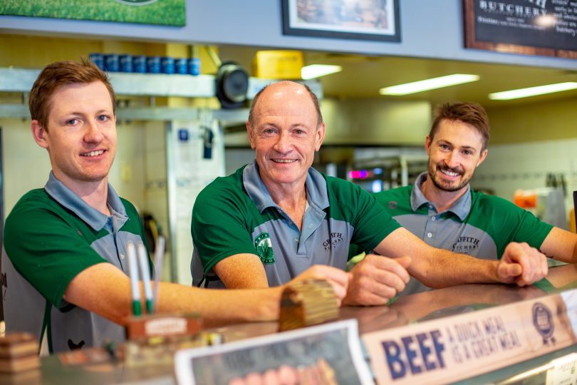 Richard Odell with sons Mike and Tim, owners of Griffith Butchery - one of Canberra's most recommended butchers.