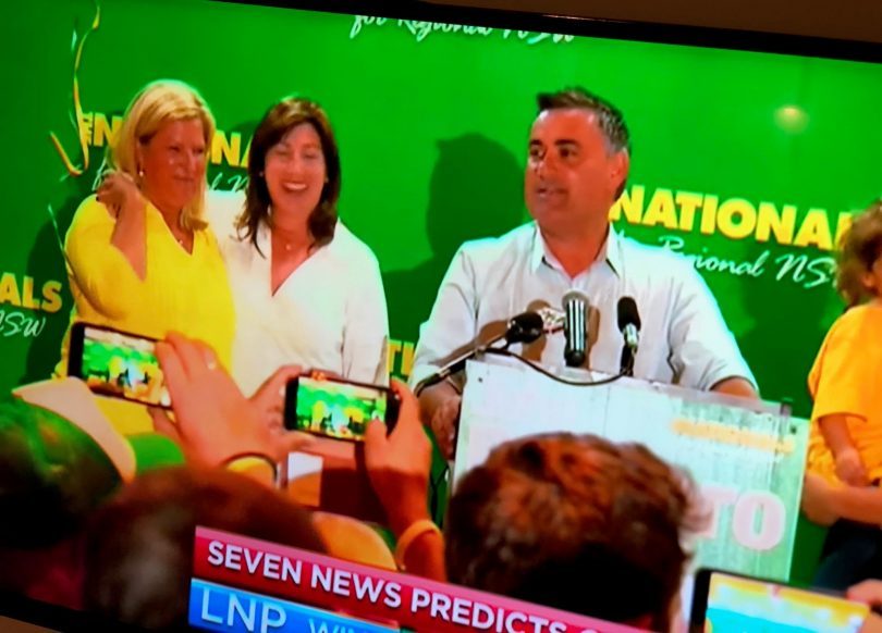 Member for Monaro, John Barilaro claiming victory. Photo: Ian Campbell.