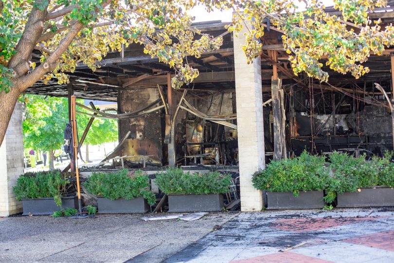 Fire gutted the Olive at Mawson restaurant early today in what is believed to be an arson attack. Photo: George Tsotsos.