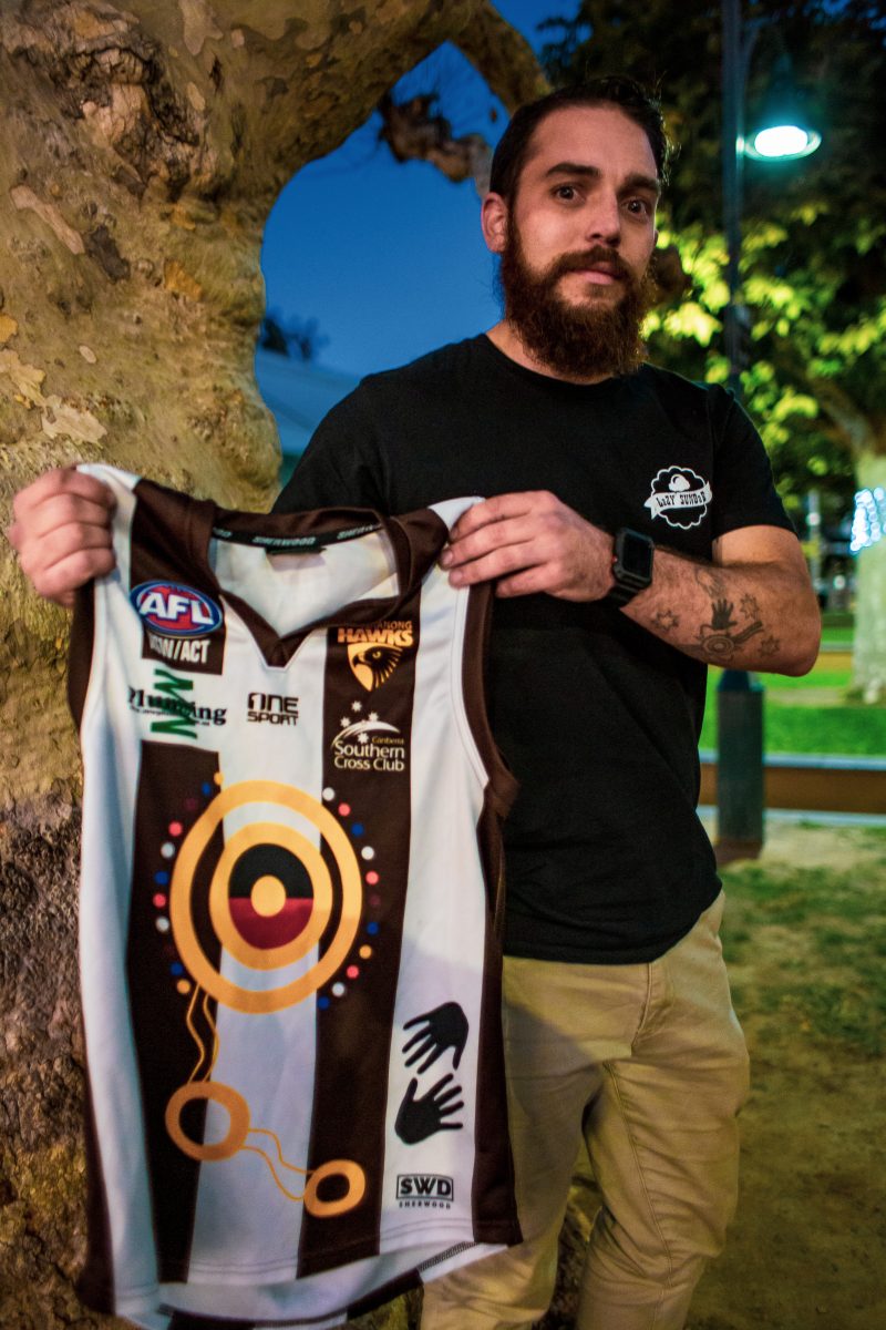 Hodge with the design he drew for last season’s indigenous round.