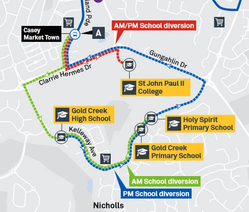 Schools on regular local bus route in Nicholls