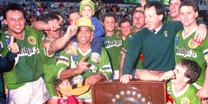Celebrating a great win in 1989. Photo: Canberra Raiders.