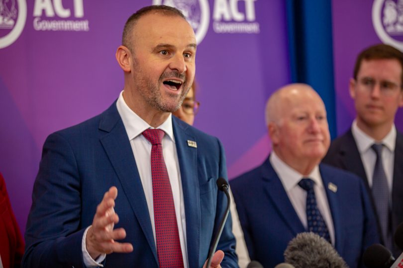 ACT Chief Minister Andrew Barr outlined the 2019 ACT Budget this afternoon. Photo: George Tsotsos. 