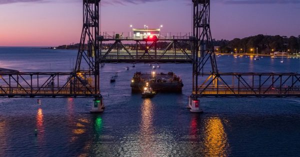 Batemans Bay barge in place for three years as bridge project grows