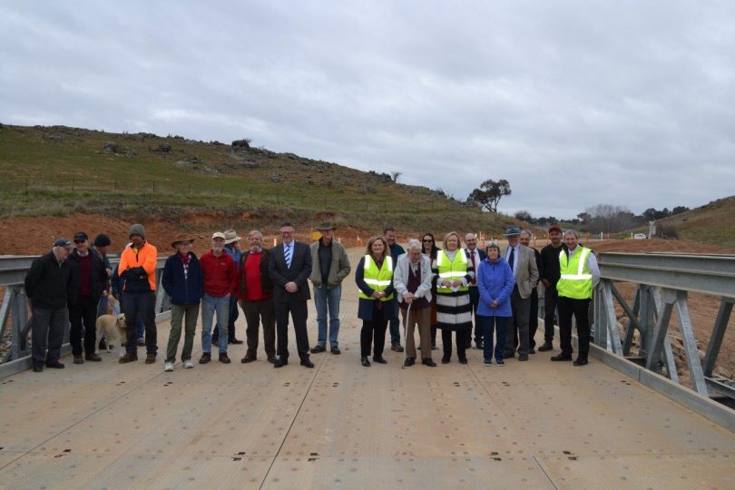 Black Range Road residents, Yass Valley Council members and Member for Goulburn Wendy Tuckerman on the new Derringullen Bridge.