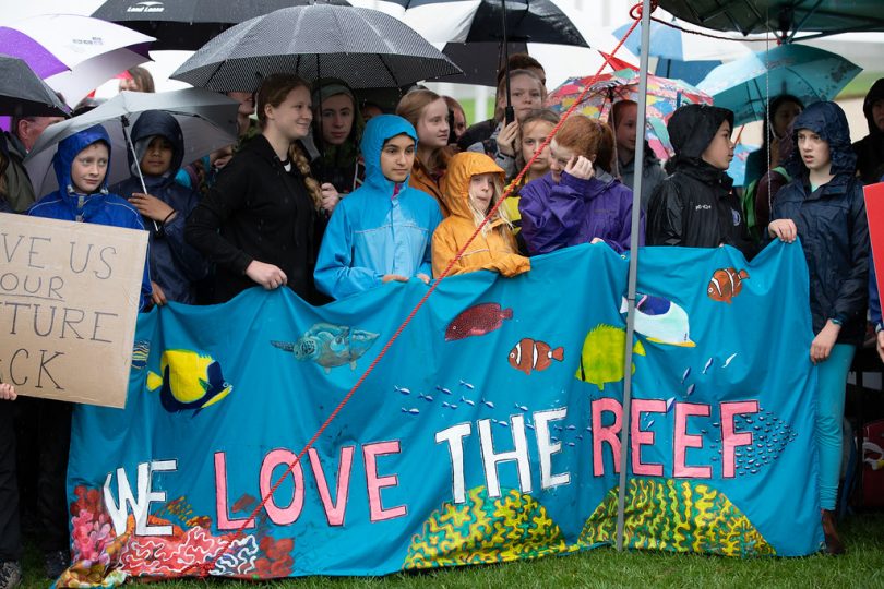 Despite inclement weather, the first student strike at Parliament House in November attracted hundreds of people.