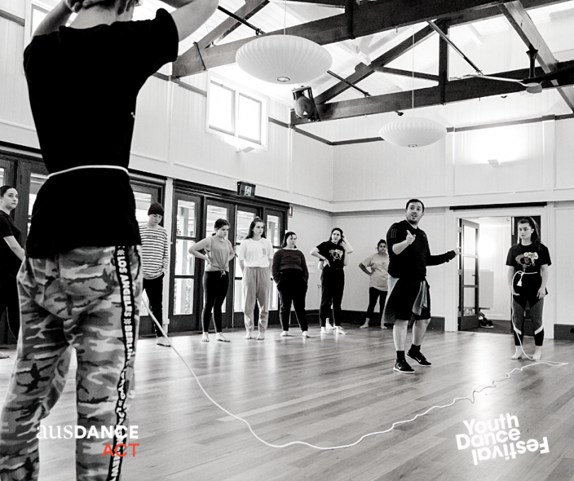 Dancers practising choreography.