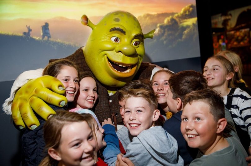 St Joseph’s Primary School in Wee Waa were keen to get up close with the stars of many a DreamWorks movie, Shrek. Photo: National Museum of Australia. 