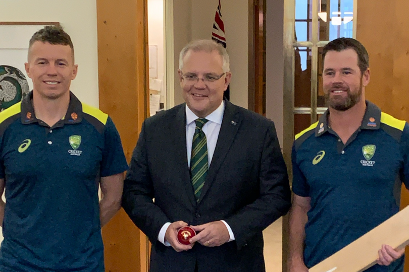 Peter Siddle and Dan Christian with Prime Minister Scott Morrison