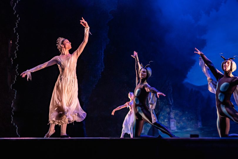 Photograph shows ballerina dancing on stage as Cinderella