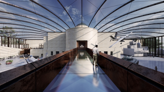 Glazed courtyard, featuring bridge between new Anzac Hall and the main building