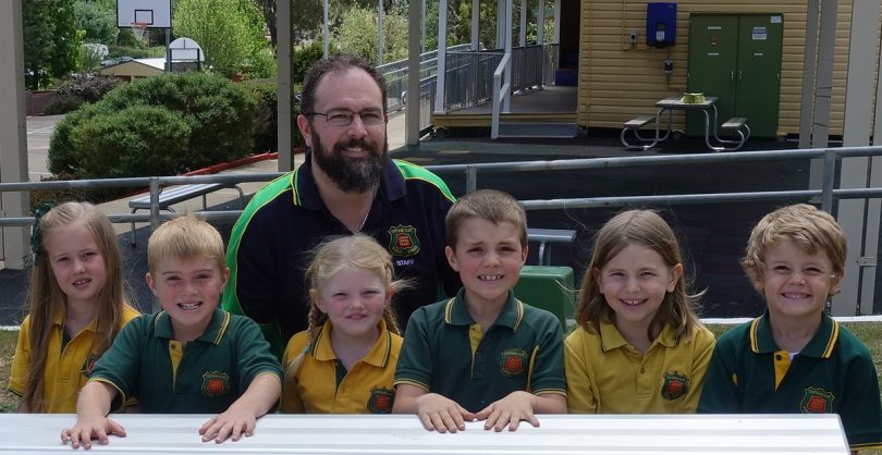 Principal Jason Marshall with students at Captains Flat Public School