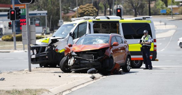 Car and ambulance in accident at Kambah