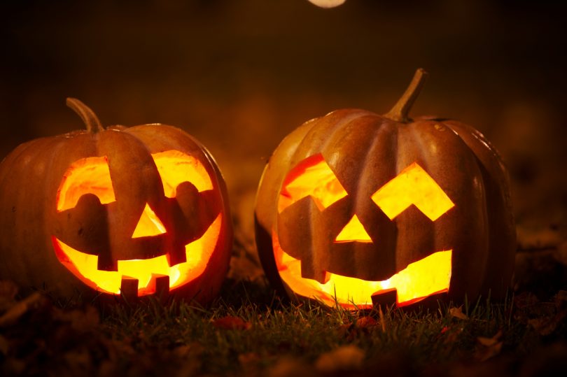 Two Halloween jack-o'-lanterns