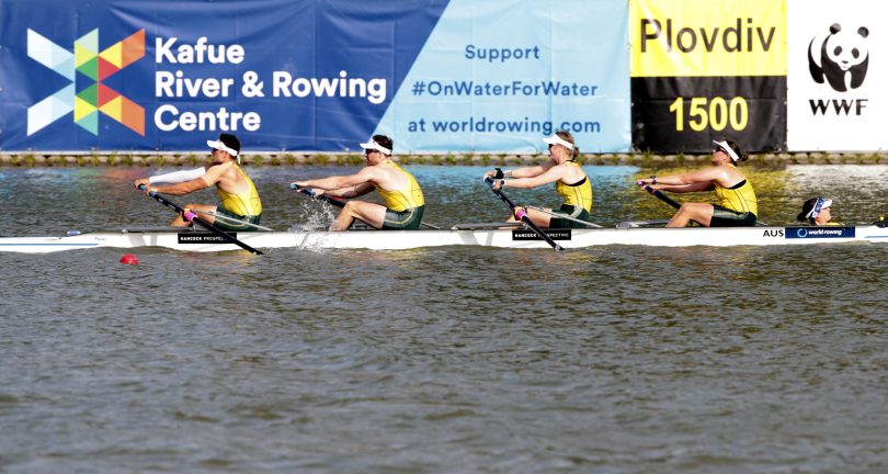 Nikki Ayers racing at the 2018 World Rowing Championships