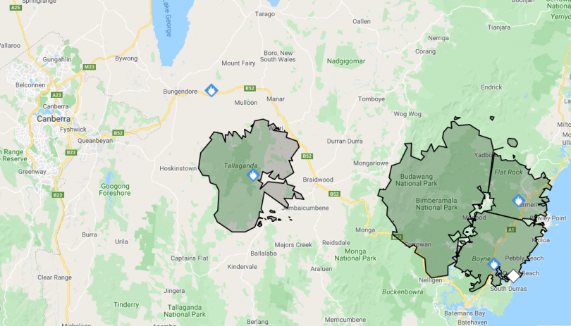 Fire map. 4:00 pm, 16 December 2019