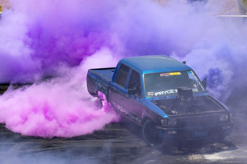 Blue utility blowing smoke