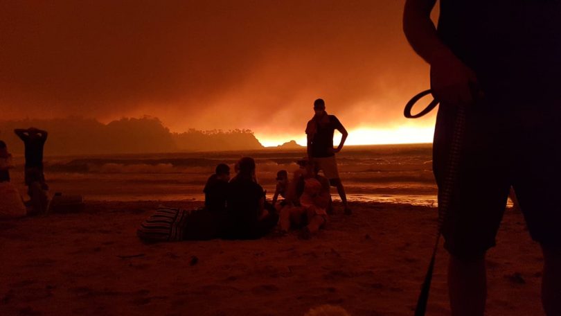 Bushfire victims on a beach