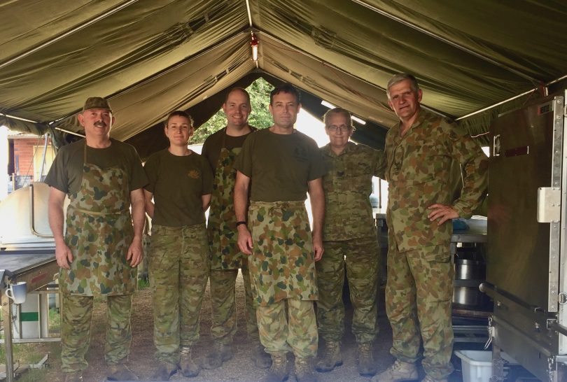 Sergeant Sparks (2nd from Right) and her team of cooks at Bega Showgrounds. Photo: Lisa Herbert