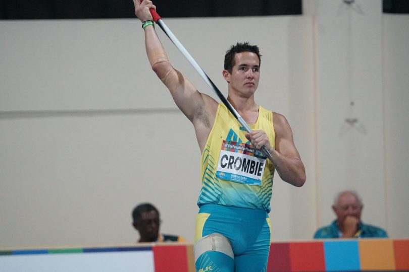 Cameron Crombie representing Australia in javelin