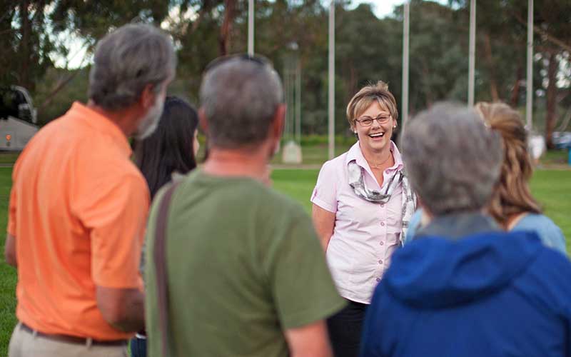 Marg Wade hosting group on Canberra Secrets tour.