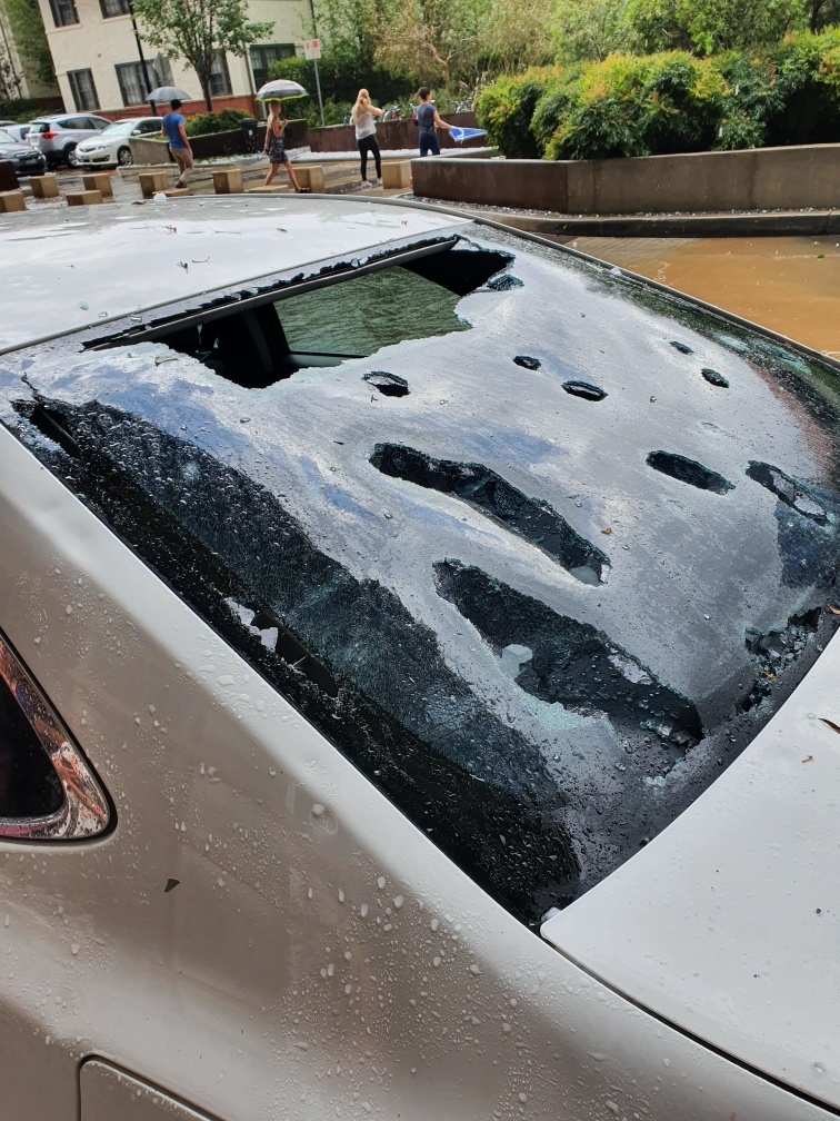 Hail damage to a car