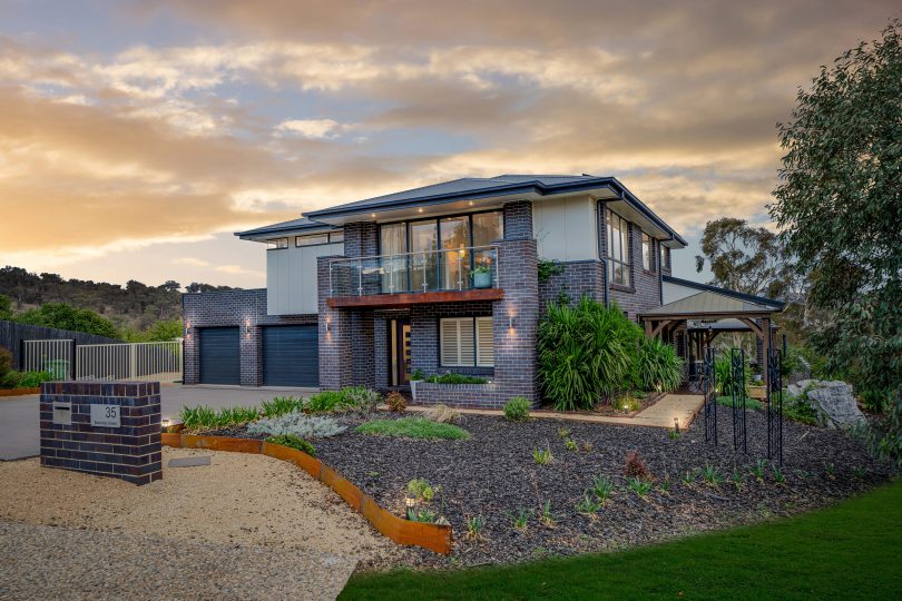 An easy-care garden surrounds the home