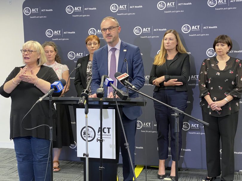 ACT Chief Minister Andrew Barr, ministers and health officials