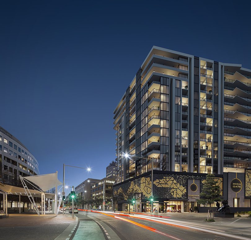 Streetscape view of Park Avenue project at night.