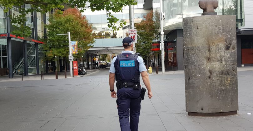 ACT Policing officer walking through the city