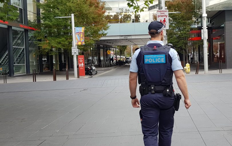 Canberra police officer on patrol in Civic.