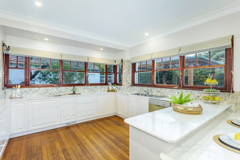 The tastefully updated kitchen 