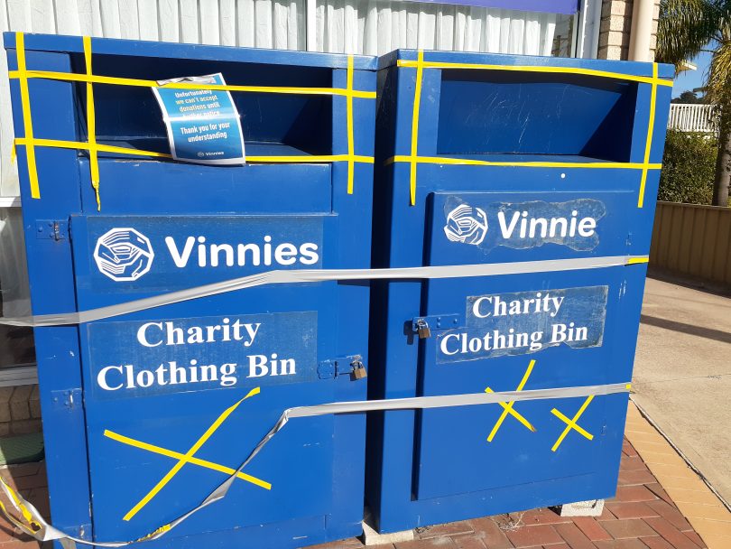 Vinnies charity bins blocked off with tape