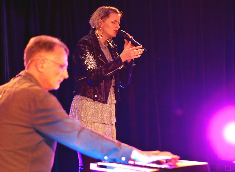 Amber Nichols performs during the launch of the RISE Canberra online events calendar.