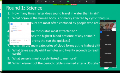 Screengrab of questions for Zoom trivia night in Denman Prospect.