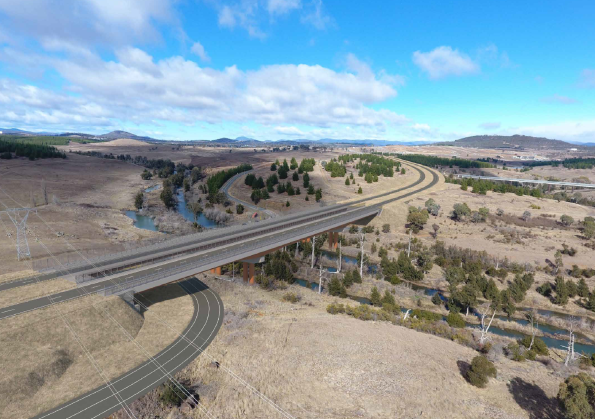 An artists' impression of what the completed Molonglo River Bridge will look like. Photo": ACT Government. 