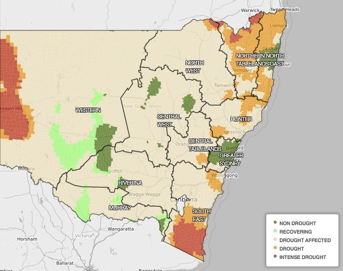 The areas of NSW still in drought