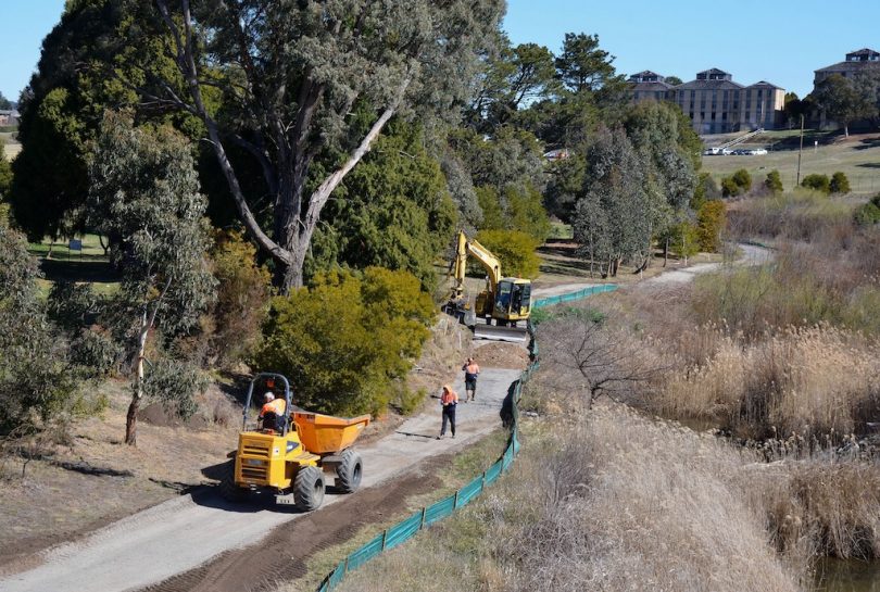 Construction between Tully Park golf course and the Wollondilly River with the NSW Police Academy in the background.