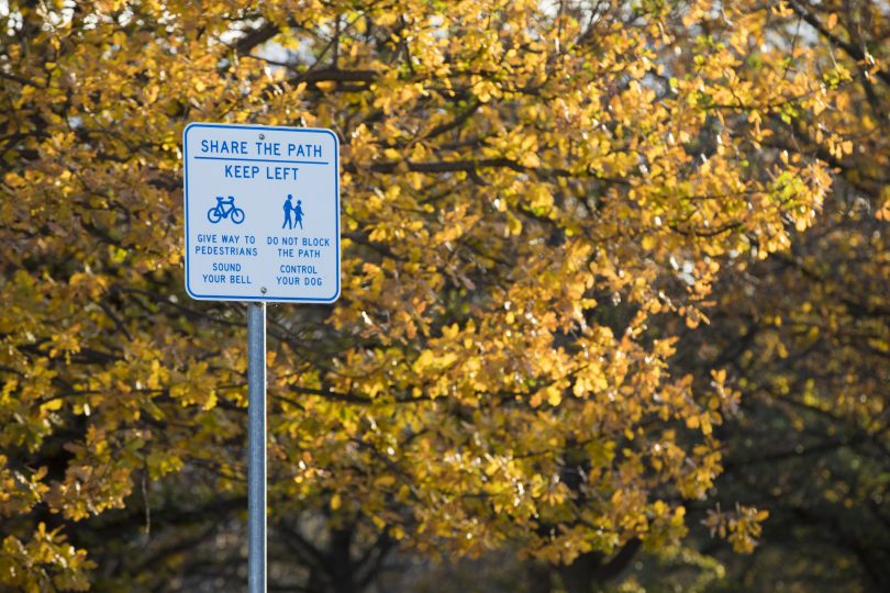 Sign on bike path
