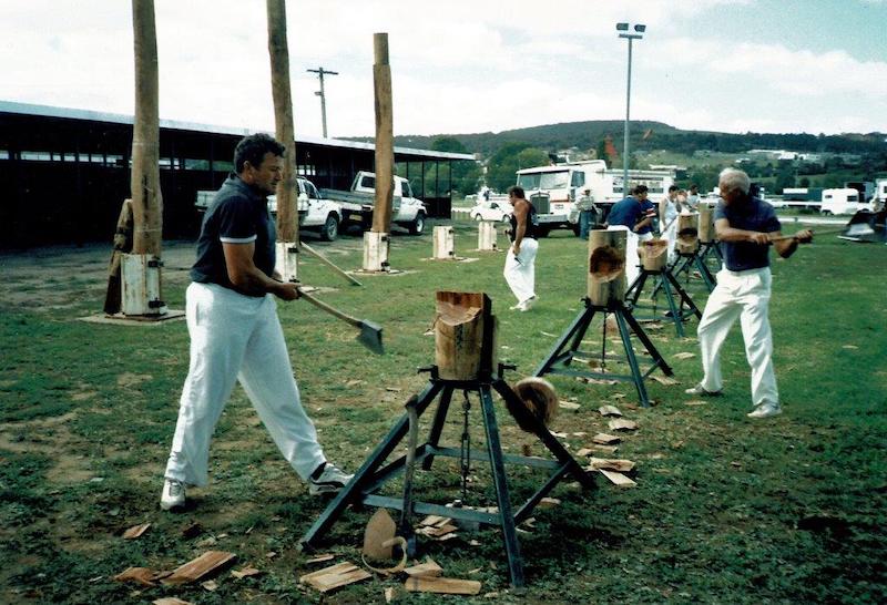 Woodchoppers Dale Ryan (left) and George Quigg (right) competing at Goulburn Show.