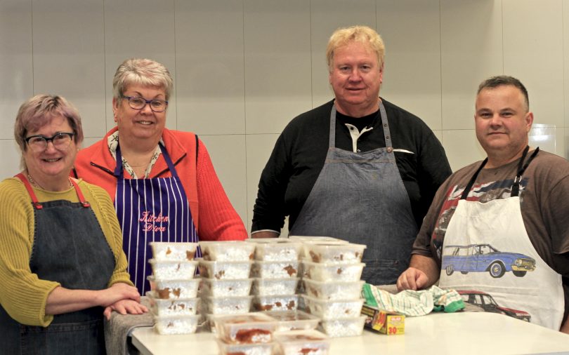 Volunteers Judy Buckham, Sue Bell and Ian Buckham with kitchen manager Tony Soldo