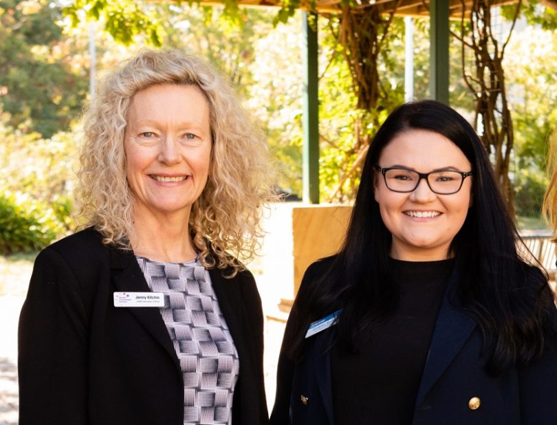 Woden Community Service therapeutic support worker Cindy Young (right) with WCS CEO Jenny Kitchin (left).
