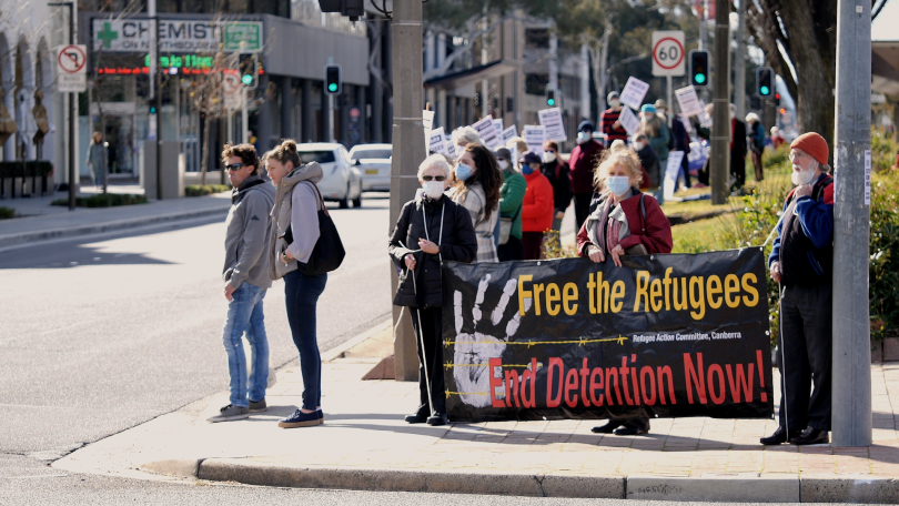 protestors on Northbourne Avenue